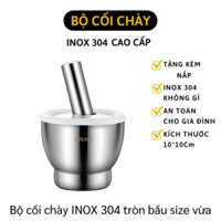 Bộ chày cối inox 304 nguyên khối không rỉ có nắp đậy tiện lợi