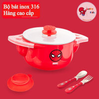 Bộ chén bát siêu nhân nhện/ captian / elsa inox 316 kèm muỗng nĩa siêu đẹp xịn