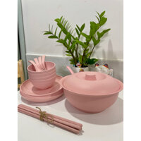 Bộ chén bát tô muỗng dĩa bằng nhựa lúa mạch an toàn sức khoẻ, combo đầy đủ như hình