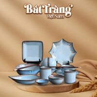 Bộ chén đĩa Bát Tràng 13 món men hoả biến xanh ngọc BĐ-44