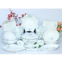 Bộ chén đĩa Bát Tràng sen xanh sang trọng