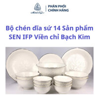 Bộ chén dĩa sứ 14 Sản phẩm SEN IFP Viền chỉ Bạch Kim - Gốm sứ cao cấp Minh Long I