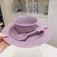 Bộ Chén Đĩa Sứ Cao Cấp Kèm Muỗng – Phong Cách Hàn Quốc, Màu Pastel, Sang Trọng & Tinh Tế