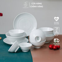 Bộ chén dĩa sứ trắng 12 món vân xoáy - Set chén dĩa gia đình sứ CK - Vỡ 1 đổi 1
