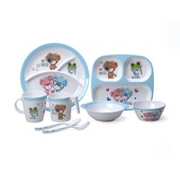 Bộ chén dĩa tập ăn 8 món cao cấp - Nhập Khẩu Ấn Độ (Hoa Văn Con Gấu) KIDS-PS