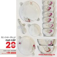 Bộ chén muỗng đĩa sứ cao cấp có hoa văn