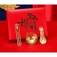 BỘ CHÉN MUỐNG ĐŨA BẰNG BẠC  VÀNG PHONG THỦY