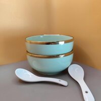 Bộ chén sứ cao cấp màu xanh lá nhạt (6 Inch Hai chén hai muỗng)