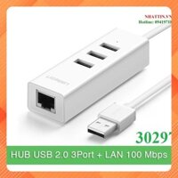 Bộ chia 3 cổng USB 2.0 kèm cổng mạng Ethernet 10/100Mbps Ugreen 30297 màu trắng