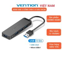 Bộ chia 4 cổng Hub Usb 3.0 có hỗ trợ nguồn dài 50cm Vention