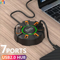 Bộ chia 7 cổng USB 2.0 Hub có đèn khí quyển Tốc độ cao Nhiều ổ cắm USB Bộ chuyển đổi nguồn mở rộng cho PC Phụ kiện máy tính xách tay