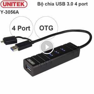 Bộ chia cổng USB 3.0 4 port hỗ trợ OTG micro USB Unitek Y-3056A