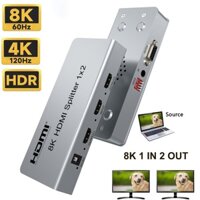Bộ chia HDMI 8K 1x2 1 trong 2 Ra HDR 3D 4K 120Hz Bộ chia HDMI 2.1 Bộ phân phối Video cho máy ảnh PS5 PS4 Máy tính xách tay PC sang TV Màn hình 8k60hz Màn hình kép