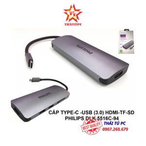 Bộ chia Hub Type C 3.1 -> USB3.0*2+ HDMI +SD+C Female Adapter Philips DLK5516C/94