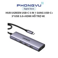 Bộ chia/ Hub Ugreen USB-C 5 in 1 sang USB-C+3*USB 3.0+HDMI hỗ trợ 4K (15596) - Bảo hành 18 tháng