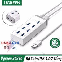 Bộ chia Hub USB 3.0 7 Cổng Ugreen 20296 CR116 Chính hãng, Có công tắc+Nguồn 12V 2A