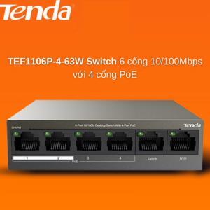 Bộ chia mạng 6 cổng+4 cổng PoE Switch TENDA TEF1106P