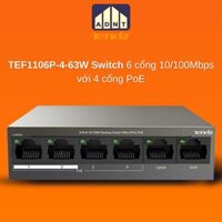 Bộ chia mạng switch 6 cổng 10100Mbps TEF1106P-4-63W Tenda hàng chính hãng