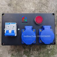 Bộ Chia Nguồn 2 Ổ cắm Schuko 16A 250V có chân tiếp địa - Trang bị Aptomat 32A - Đèn Báo Nguồn - HDSX-0201