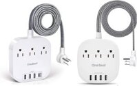 Bộ chia nguồn du thuyền 3 ổ cắm 4 cổng USB, phích cắm phẳng, dây nối dài 5 ft không tăng áp