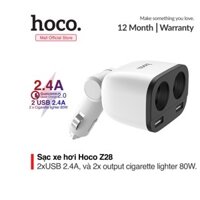 Bộ chia tẩu sạc dùng cho ô tô, xe hơi nhãn hiệu Hoco Z28 với 2 lỗ tẩu sạc kết hợp 2 cổng USB, Đầu vào DC12 - 24V, Tổng đầu ra 2 cổng USB DV5V3.1A Max, Đầu ra 2 lỗ tẩu sạc 80W Max-Hàng chính hãng