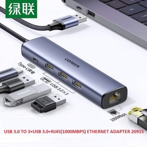 Bộ chia USB 3.0 ra 3 cổng USB 3.0 + Lan 1000Mbps Ugreen 20915