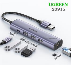 Bộ chia USB 3.0 ra 3 cổng USB 3.0 + Lan 1000Mbps Ugreen 20915