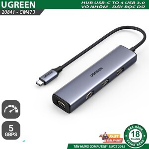 Bộ chia USB Type-C ra 4 cổng USB 3.0 vỏ nhôm Ugreen 20841
