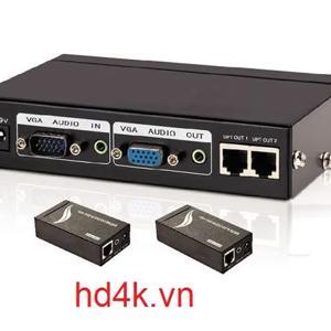 Bộ chia VGA+Audio 1 ra 2 và khuếch đại 100m kết nối qua đường cáp mạng- VGA Extender MT-102T