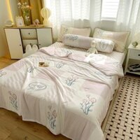 Bộ Chiếu Điều Hoà Cao Su Non Chun Cài Góc, Không Bo Chun Kèm Chăn Thun Lạnh (Tặng Kèm Vỏ Gối Ôm)