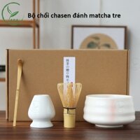 Bộ chổi chasen đánh matcha tre Bộ dụng cụ 4 món pha matcha Cây đánh trà xanh matcha Phới pha matcha