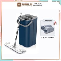 Bộ Chổi Và Thùng Tự Vắt Vuông 2 Ngăn Kèm Cây Lau Nhà Tự Vắt Thông Minh Tặng Kèm 2 Bông Lau Siêu Thấm Hút (Thùng Vuông)
