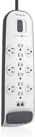 Bộ chống sét Belkin Power Strip – 12 ổ cắm AC, bảo vệ Ethernet & Cáp – Dây nối dài 8 ft cho Gia đình, Văn phòng, Du lịch, Máy tính để bàn & Cục sạc – 4000 Joules, Màu trắng