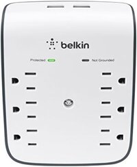 Bộ chống sét chuỗi tường 6 ổ cắm Belkin w/ 2 cổng USB – Treo tường, bảo vệ chống sét, sạc an toàn cho di động, máy tính bảng, thiết bị nhỏ – 900 Joules