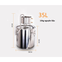 Bộ chưng cất tinh dầu, nước cất, lên men nấu ruuo inox cao cấp 35Lit