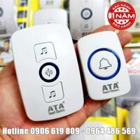 Bộ chuông cửa không dây cao cấp ATA AT-916 (1 bộ gồm 1 chuông + 1 nút bấm)(nút nhấn dùng pin, chuông cắm điện)(kết nối không dây 20-50mét xuyên tường)(4 mức âm lượng, 40 kiểu chuông nhạc, 3 kiểu còi hú báo động)(khoảng cách xa, ổn định, bền bỉ)(nút nhấn chống nước)