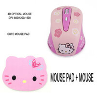 Bộ Chuột Không Dây + Chuột 2.4GHz Di Động Mini Bé Gái Chuột Hello Kitty Set Chuột Cho Laptop / Máy Tính