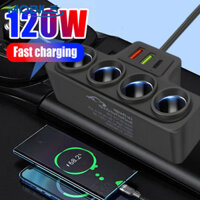 Bộ chuyển đổi bật lửa ổ cắm ô tô 120W - Cổng sạc máy tính bảng điện thoại USB Type-C - Phích cắm chuyển đổi đầu ra nhanh QC3.0 PD3.1A - Phụ kiện nội thất ô tô đa năng