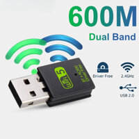 Bộ chuyển đổi Bluetooth WiFi USB băng tần kép 2 trong 1 600Mbps 2.4 / 5Ghz Bộ thu Wlan không dây ổ đĩa miễn phí