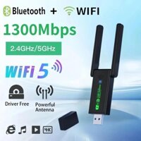 Bộ chuyển đổi Bluetooth WiFi 1300Mbps USB 3.0 Tín hiệu nâng cao 2.4G 5GHz Ăng-ten Wi-Fi băng tần kép 802.11ac Bộ thu thẻ mạng máy tính không dây Mini [Hàng có sẵn]