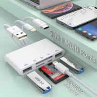 Bộ chuyển đổi đầu đọc thẻ nhớ USB A loại C sáng 5 trong 1 đa năng cho SD / Micro SD cho iPhone / iPad / Android / Mac Book / Máy tính / Máy tính bảng / Máy ảnh / Đĩa cứng / Ổ đĩa Flash