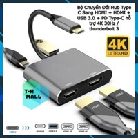 Bộ Chuyển Đổi Hub 2 4 6 trong 1 Type C Sang HDMI*2 VGA LAN USB 3.0 PD Type-C 2 4 6 in 1 hỗ trợ 4K thunderbolt 3