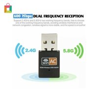 Bộ chuyển đổi không dây băng tần kép USB 600 Mbps 2.4-5ghz WiFi Dongle 802.11 AC Laptop PC YKT
