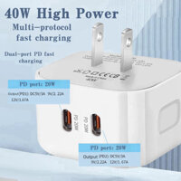 Bộ chuyển đổi nguồn kép C sang C Bộ sạc nhanh 40W Vương quốc Anh EU Bộ sạc đa chức năng treo tường cho Bộ sạc nhanh Type C