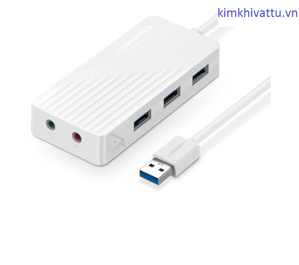 Bộ chuyển đổi Port USB 3.0 Hub với External Stereo Sound 3 model CR133 trắng 30CM Ugreen 30418