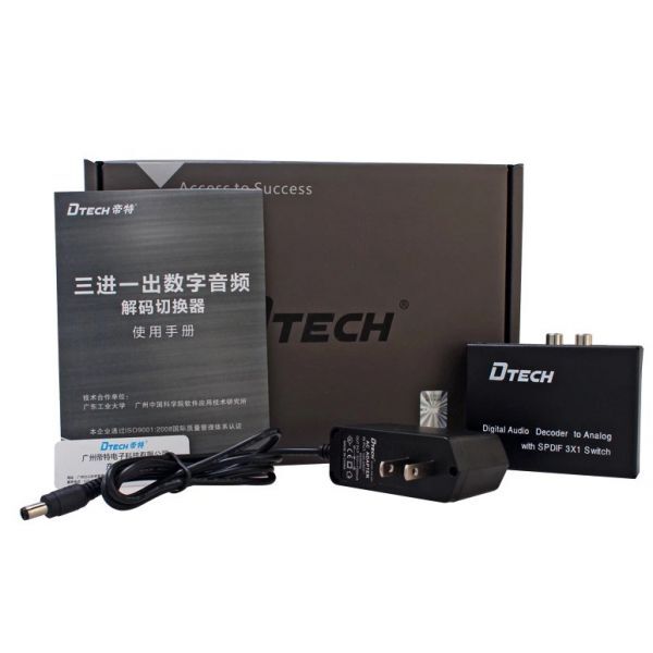 Bộ chuyển đổi quang sang RCA Audio optical switch 3x1 Dtech DT-6526