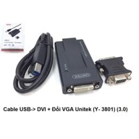 Bộ chuyển đổi tín hiệu từ máy tính cổng usb 3.0 sang DVI I 24+5 đầu cái + đầu chuyển DVI i sang VGA lỗ Unitek Y3801