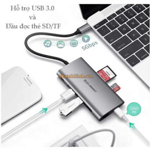 Bộ chuyển đổi TYPE C sang 3 USB 3.0 + VGA + LAN + SD TF + hỗ trợ nguồn TYPE C Ugreen 50539