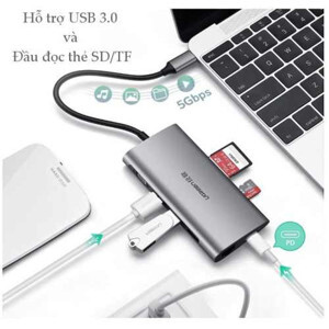 Bộ chuyển đổi TYPE C sang 3 USB 3.0 + VGA + LAN + SD TF + hỗ trợ nguồn TYPE C Ugreen 50539