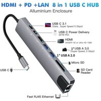 Bộ chuyển đổi USB C 8 trong 1 HUB Type C sang HDMI Type-C sang USB 3.0 Đầu đọc thẻ Micro SD Ethernet USB C 3.1 Truyền dữ